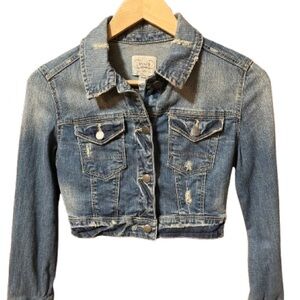 MNG Jeans Classic Blue Distressed Denim Cropped Jacket Size XXS